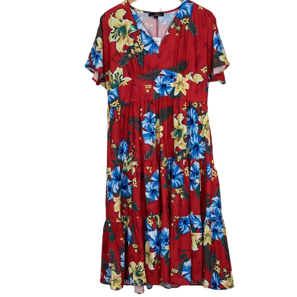 NEW Suzanne Betro Hawaiian Print Tiered Maxi Dress